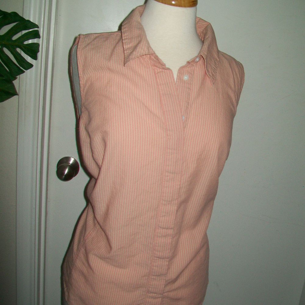 Lane Bryant Coral & Cream Sleeveless Blouse Sz. 22